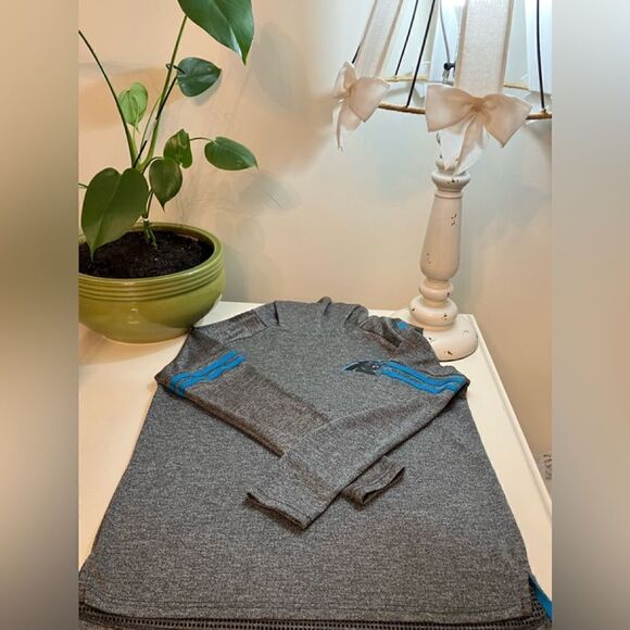 NIKE Sz M Unisex Heather Black Carolina Panthers Funnel Neck Raglan Performance - Picture 2 of 11